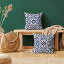Navy Blue Boho Pillow Covers 24x24 Set of 2, Bohemian Ethnic Carpet Pattern Design Decorative Throw Pillows Linen Blue Print Farmhouse Cushion Pillow Covers for Sofa Couch Outdoor Decor