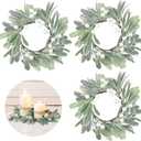 Gejoy 3 Pcs Christmas Pillar Candle Rings Wreaths Small Christmas Artificial Mistletoe Candle Wreath with Pearl Accents for Table Centerpiece Front Door Pillar Holder Decoration(White Pearl)