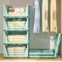 Closet Organizer, 4 Pack Stackable Storage Bins for Closet Shelves, Plastic Storage Drawers Basket Weekly Clothes Organizer for Kids(4L)Green