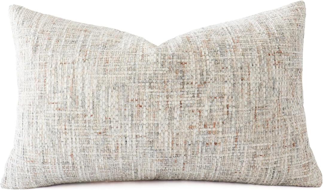 Textured Neutral Lumbar Pillow Cover 12x20 Inch Soft Woven Chenille Accent Boho Farmhouse Rectangle Decorative Throw Pillow Cover for Modern Home Decor Couch Sofa Chair Bedroom Living Room