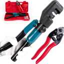 Muzata Custom Cable Railing Crimping Tool Hydraulic Crimper Hydraulic Crimping Tool for 1/8" Stainless Steel Cable Railing Kit Wire Rope Swaging Kit with Wire Cutter