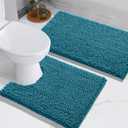 Yimobra Chenille Bathroom Rugs Set U-Shape, Luxury Thick Absorbent Plush Rugs, Soft Shaggy Bath Floor Mats, Non Slip, Machine Washable(31.5 x 19.8 + 24 x 19.5 Inches,Peacock Blue)