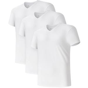 DAVID ARCHY Men's Undershirts Combed Cotton T-Shirt Soft Moisture-Wicking Undershirt Crew Neck or V Neck Tees, 3 Pack White Large