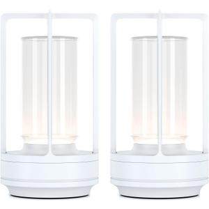 Portable Metal Table Lamp for Indoor/Outdoor ,Rechargeable Cordless LED Lamp, 3-Colour Infinitely Dimming Battery Powered Small Desk Lamp, Restaurant/Bedroom/Bar/Coffee/Camping Light (White Set of 2)