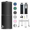 Purewell 3-Stage 0.01μm Ultra-Filtration Gravity Water Filter System, NSF/ANSI 42&372 Certification, 304 Stainless Steel Countertop System with 2 Filters and Stand, Reduce 99% Chlorine, 2.25G, PW-OB
