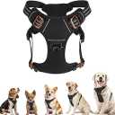 BXPAW Dog Harness No Pull, Adjustable Dog Vest Harness Super Soft, 2 Leash Clips Anti Pull, Vertical Handle Easy to Control, Reflective Night Walking for Large Breed, Black, L