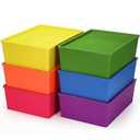 Menkxi 6 Pcs Large Plastic Storage Bins with Lids 14.4 x 10.4 x 5.1 Inch Stackable Storage Containers Decorative Cubby Organizer for Clothes Shelves Garage Closet Office (Colorful)