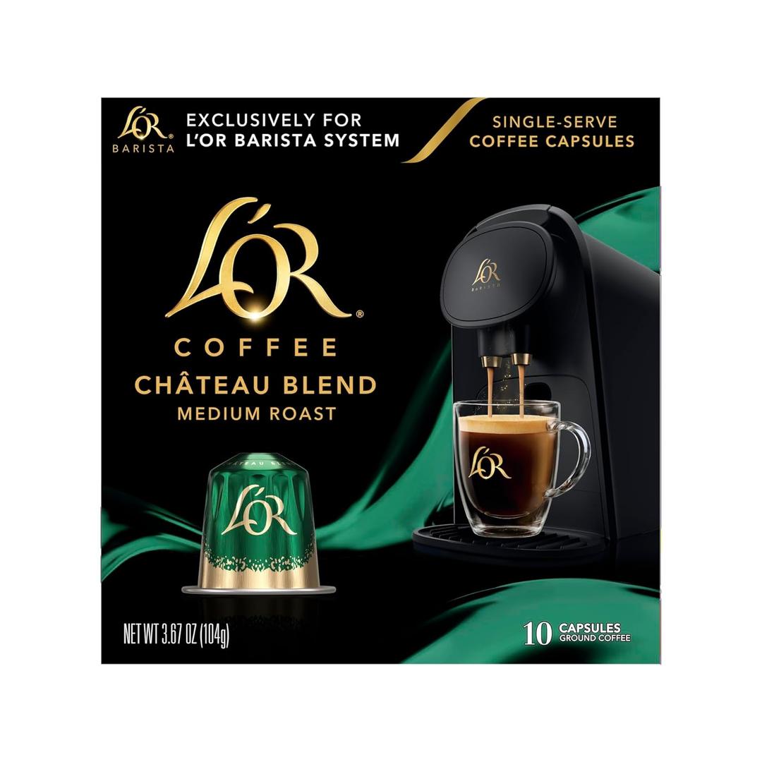 L'OR Coffee Pods, 10 Count Chateau Medium Roast Blend, Single-Serve Aluminum Coffee Capsules Compatible with the L'OR BARISTA System, 10 count (Pack of 1)