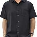 GSOU SNOW Mens Hawaiian Shirt Quick Dry Short Sleeve Tropiacl Floral Button Down Shirts for Beach Summer Vacation (Black, L)