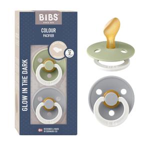 BIBS Pacifiers 6-18 Months | 2-Pack Soothers | Anatomical Nipple | BPA-Free Natural Rubber | Made in Denmark | Sage Glow/Cloud Glow Colour Pacifier
