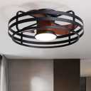 SNZ 24Caged Ceiling Fan with Light, Flush Mount Enclosed Ceiling Fans with Remote & APP, 3000K-6500K, 6-Speed Reversible Quiet Motor, Modern Bladeless Ceiling Fan with Light for Bedroom Living Room