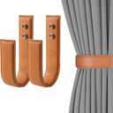 OCIOLI 2 Pack Modern Curtain Holdbacks U Shaped Curtain Tiebacks PU Leather Drapery Holdbacks Curtain Pull Backs Curtain Wall Hooks Curtain Holders for Drapes (2, Coffee)