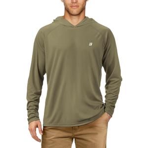 Roadbox UPF 50+ Fishing Shirts for Men, Long Sleeve UV Sun Protection Hoodie, Outdoor Hiking Running Swimming Rash Guard (Medium, No Thumb Hole-khaki)