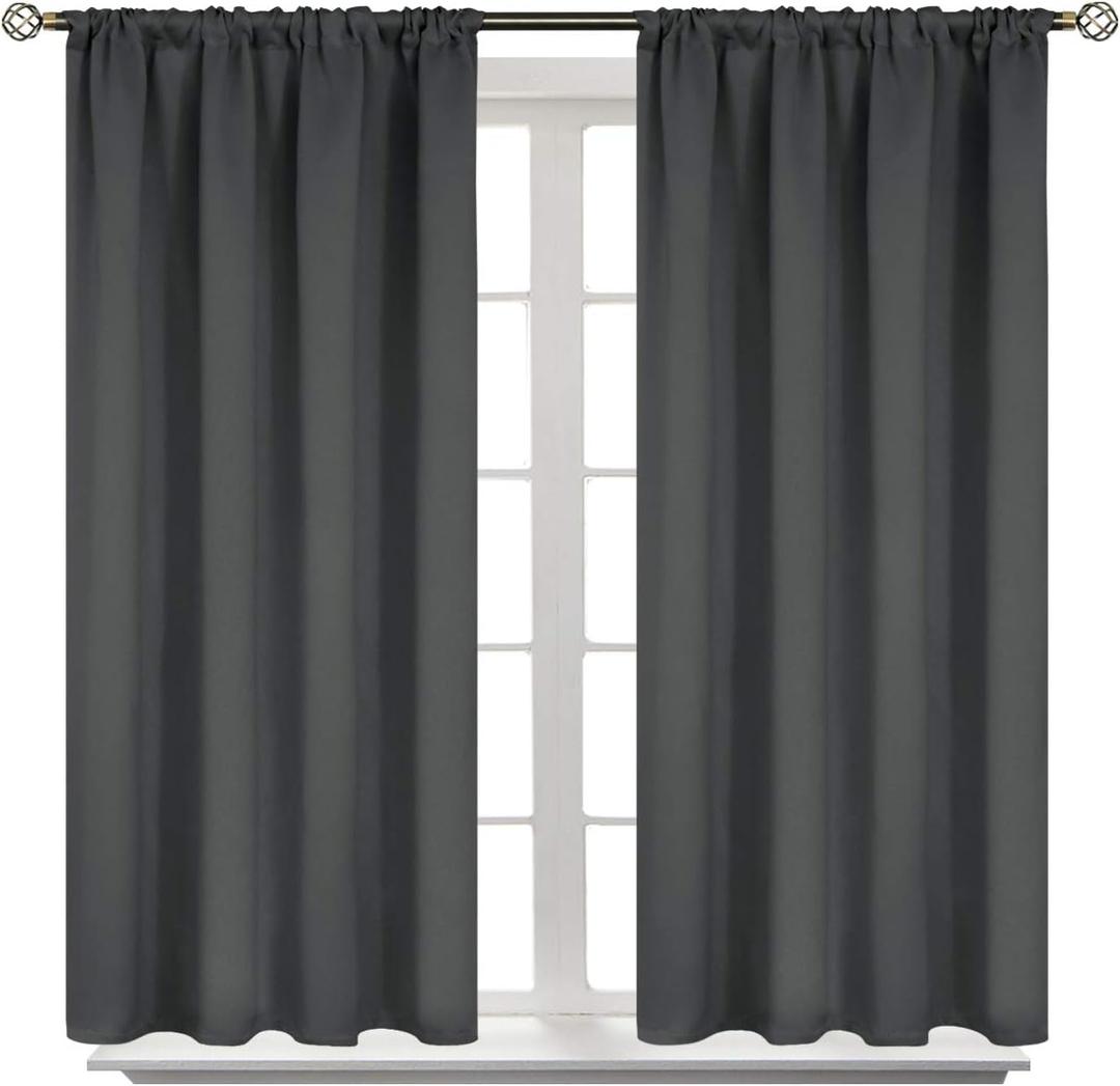 BGment Dark Grey Blackout Curtains for Bedroom 45 Inches Length - Short Thermal Insulated Drapes with Rod Pocket Privacy Room Darkening for Kitchen Bathroom Window, 42 x 45 Inch, 2 Panels
