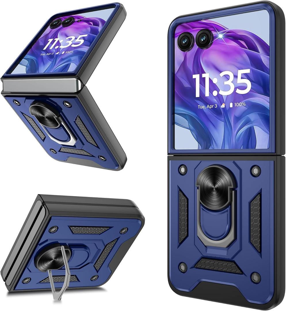 for Motorola Razr+ Plus 2024 Case/Razr+ Plus 2025 Case, Heavy Duty Shockproof with 360 Rotation Metal Kickstand [Military Grade] Protective Case for Moto Razr + 2024/2025, Blue