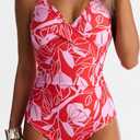 Women's One Piece Swimsuits Tummy Control Lace Up Bathing Suits V Neck Slimming Swim Suit Front Cross Wrap Swimwear, M