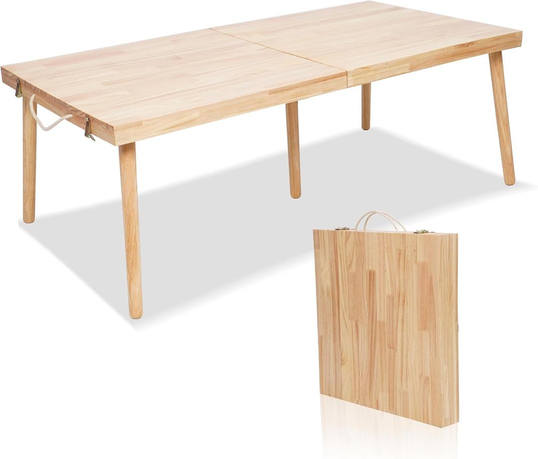 Picnic Table, Boho Folding Table 100% Solid Pine Wood Portable Outdoor Low Table for Beach, Camping, BBQ & Balcony