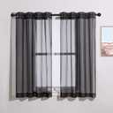 NICETOWN Sheer Curtains for Windows 54 inch Long, Ring Top Soft Voile Sheer Texture Classic Window Treatment with Light Through for Bedroom/Living Room, Black, 54 inch Wide, 2-Pack