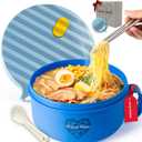 AI LOVE PEACE Ramen Bowl, 40 oz Microwaveable Noodle Cooker for Ramen, Pho, Soup, and Pasta, Dishwasher Safe and Portable, Ideal for Home, Office, Dorm, or Gift (Blue)