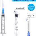 100 Pack Disposable 3ml/cc Lab Syringes with 23Ga 1 Inch Needle Luer Lock, Individually Sealed Packed
