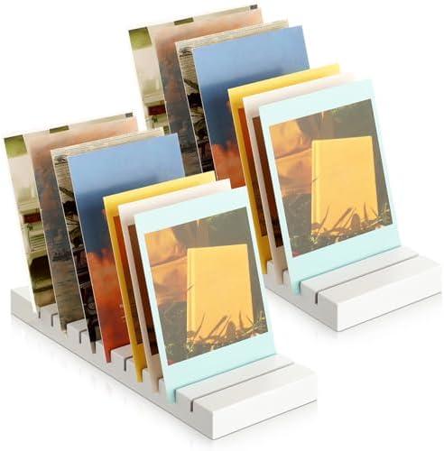 Marsui 2 Pcs Greeting Card Display Stand 12 Slot White Wooden Card Display Stand Postcard Holder Card Display Rack Tabletop Photo Holder for Home Office