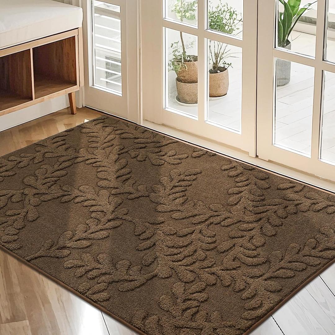 BEQHAUSE Door Mats 32x48, Dirt Trapper Doormats Indoor, Non-Slip Washable Entryway Rugs, Super Absorbent Welcome Mat for Front Door, Mud Shoes & Paws, Brown