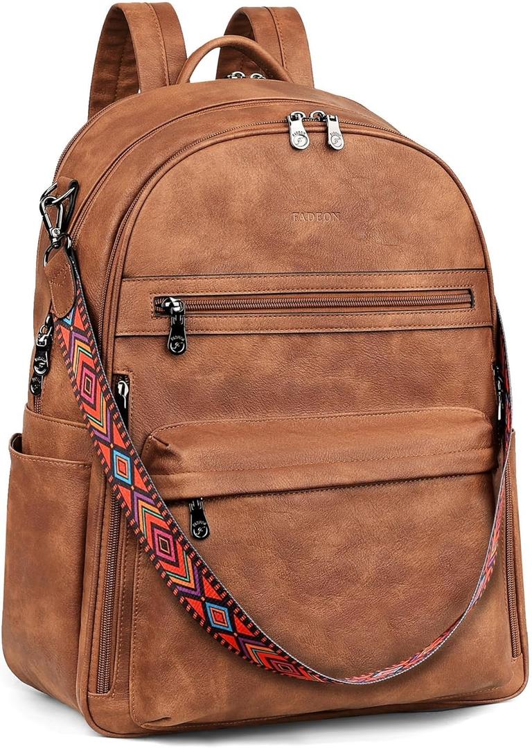 FADEON 15.6 inch Laptop Backpack Purse for Women Designer PU Leather Computer Backpacks Fashion for Work Travel Brown FADEON 15.6 inch Laptop Backpack Purse for Women Designer PU Leather Computer Backpacks Fashion for Work Travel Brown