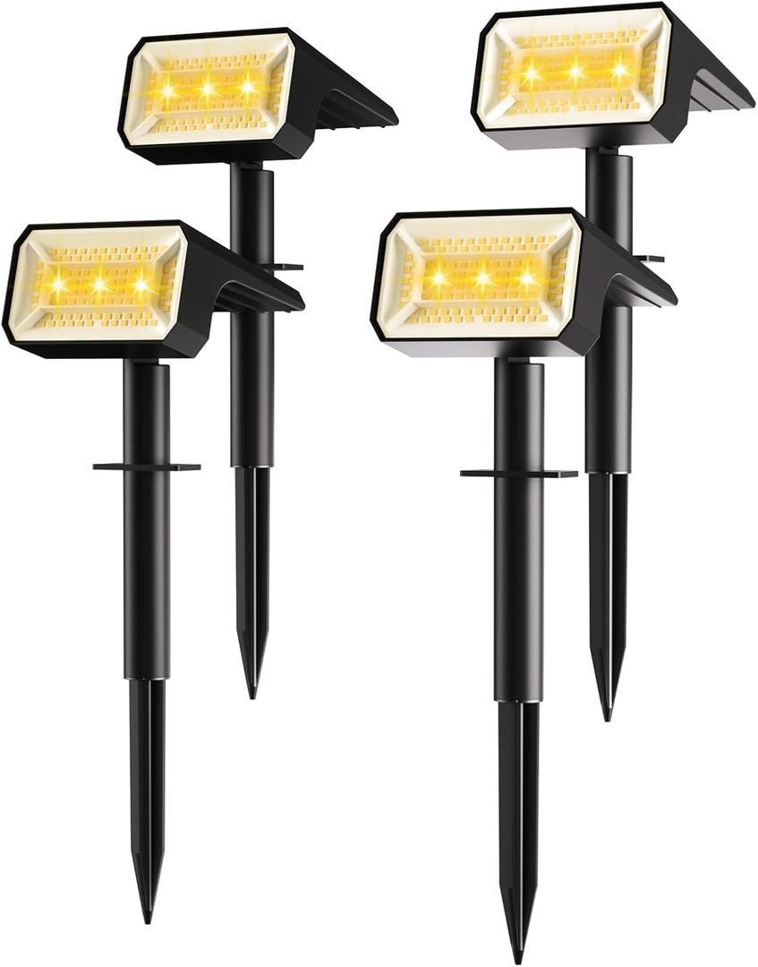 Fabrito 4 Pack Solar Spot Lights Outdoor Waterproof IP67, [108 LEDs, 4 Modes] Dusk to Dawn Spotlights for All Night, 2-in-1 Solar Landscape Lights for Garden, Yard, Tree, Pool, Warm White