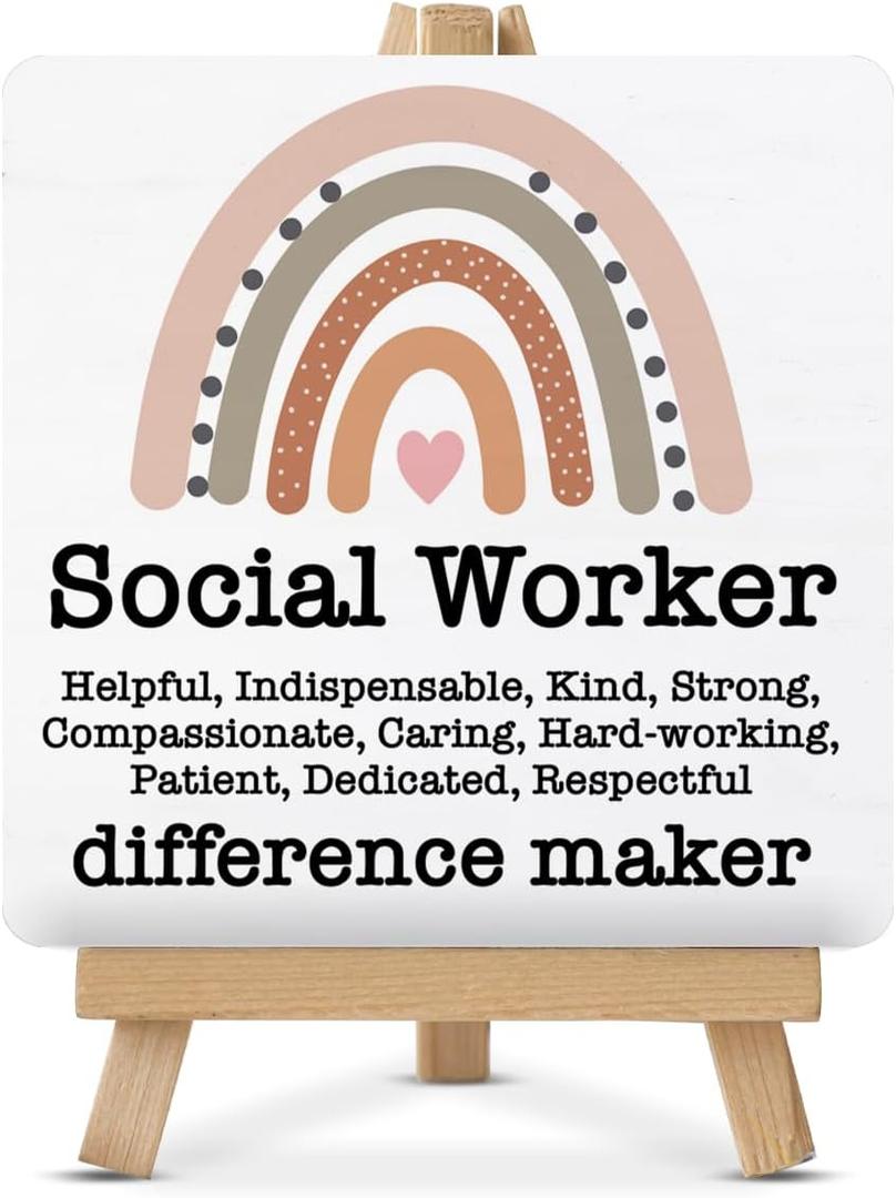 Social Worker Desk Decor Social Worker Gift Wood Sign with Easel Home Office Shelf Table Desk Decorations, Thank You Gifts for Social Worker
