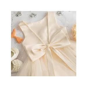Flower Girl Dress Satin Tulle First Communion Dresses Wedding Party Gown Pearls with Bowknot, 9Y