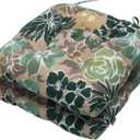 Magpie Fabrics 19"x19" Tufted Seat Cushion 2 Pack, U-Shaped Patio Cushions with Ties, Outdoor/Indoor Chair Pads Waterproof for Dining Garden Balcony Office - Green Floral