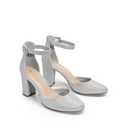 DREAM PAIRS Women's Closed Toe Chunky Heels Ankle Strap Low Block Heels Round Toe Dress Bridal Wedding Pumps Shoes,Size 8,Silver-Glitter,DWUMPU2535