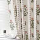 Floral Pinch Pleated Linen Curtains for Living Room Bedroom Dining Room, Light Filtering Memory Trained Luxury Block Print Farmhouse Pleat Drapes with Hooks, Pink & White, 40"W x 96"L,2 Panels