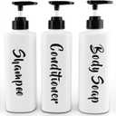 16.9oz Shampoo and Conditioner Dispenser Set of 3-Printed Shower Soap Dispenser Plastic Shampoo Bottles Refillable with Pump - Shampoo Conditioner Body Wash Dispenser for Bathroom Shower Wall (White)