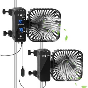 2-Pack 4 Grow Tent Fan With Temperature And Humidity Meter,Automatic Humidity Control,Oscillating Fan For Hydroponic Ventilation Circulation With Clips,Adjustable Speed Quiet Greenhouse
