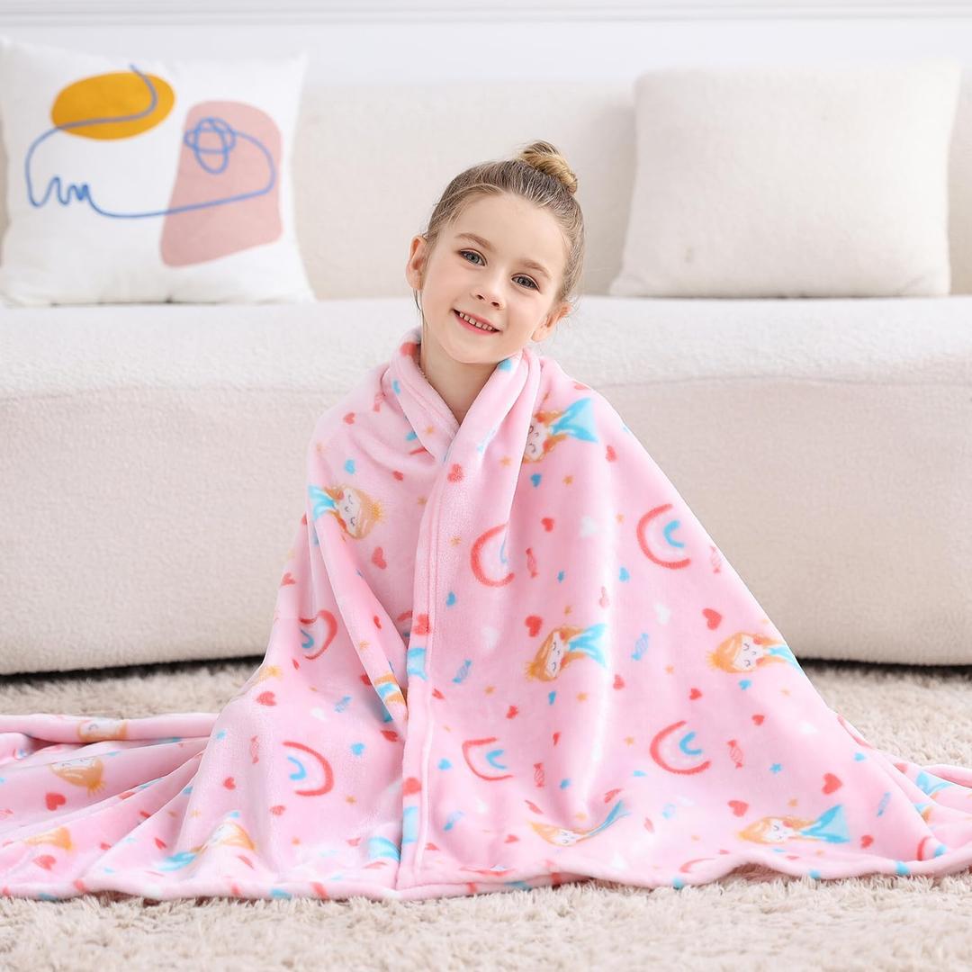 Princess Blanket for Girls, Kids Throw Blanket for Boys and Girls Soft Cozy Flannel, Cute Princess Blanket for Sofa Couch Bed, Christmas Birthday Gift for Kids, 50x60 Inches