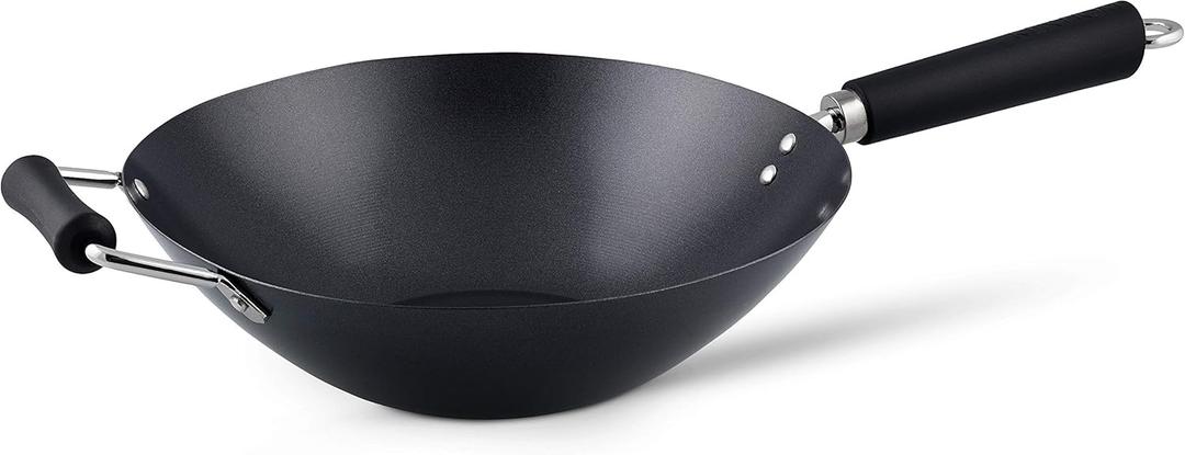 Imusa Carbon Steel Wok, 31cm, Excellence, Induction Hobs Suitable/Metal Tool Safe/Phenolic Handle, Includes 1 x Chinese Wok Pan, KH431001