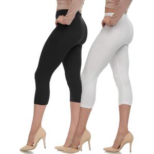 LMB High Waisted Leggings for Women - High Classic Waistband - Extra Soft Fabric, Perfect for Lounging, Yoga (1X-3X, Two Pack (Black-white))