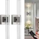 Wireless Wall Sconces Set of Two Battery Operated, 4000K Dimmable Crystal LED Bathroom Sconces Wall Lighting Modern Indoor Nickel Wall Lights for Bedroom Living Room