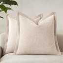 vivrudil Decorative Chenille Luxury Throw Pillow Covers with Wide Edge, Textured Solid Pillowcases, Soft Velvet Cushion Cover Home Décor for Couch Sofa Chair Bed, 18x18 Inch, Set of 2, Light Beige