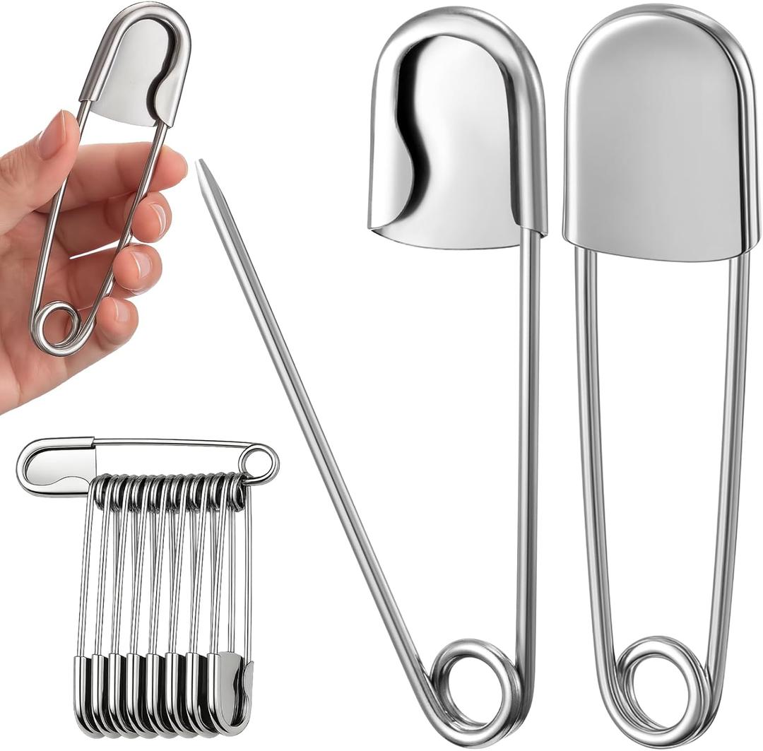 Juexica 10 Pcs 4 Inch Jumbo Stainless Steel Safety Pins Large Heavy Duty Huge Strong Laundry Pins for Upholstery Sewing Quilting Key Rings Craft Outdoor(Silver)
