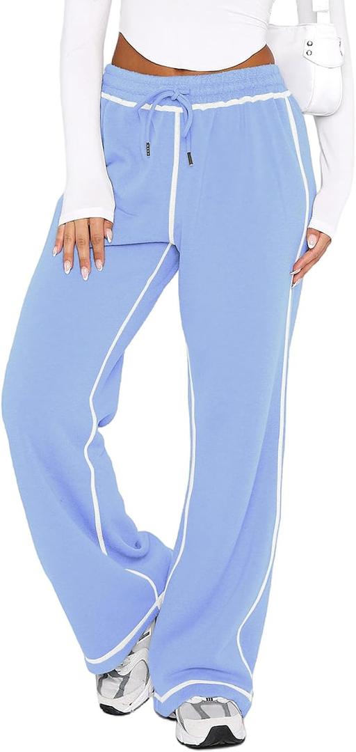 DISCIPBUSH Track Pants Women Sweatpants Soft Jogging Straight Pajama Sweats Wide Leg Sweatpants Women Lounge Pants Joggers (Blue, L)