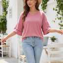 Ruffle Sleeve Tops for Women 2026 Casual V Neck T Shirts Double Tiered Bell Sleeve Cute Tee Shirt Blouses S-3XL (M)