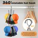 2 Pack Black Hat Organizer for Closet, Hat Organizer for Baseball Caps, Hat Hooks for Wall, Baseball Hat Storage Organizer, 360Rotation Space Saving Cap Organizer for Hats,Scarves,Ties,Belts