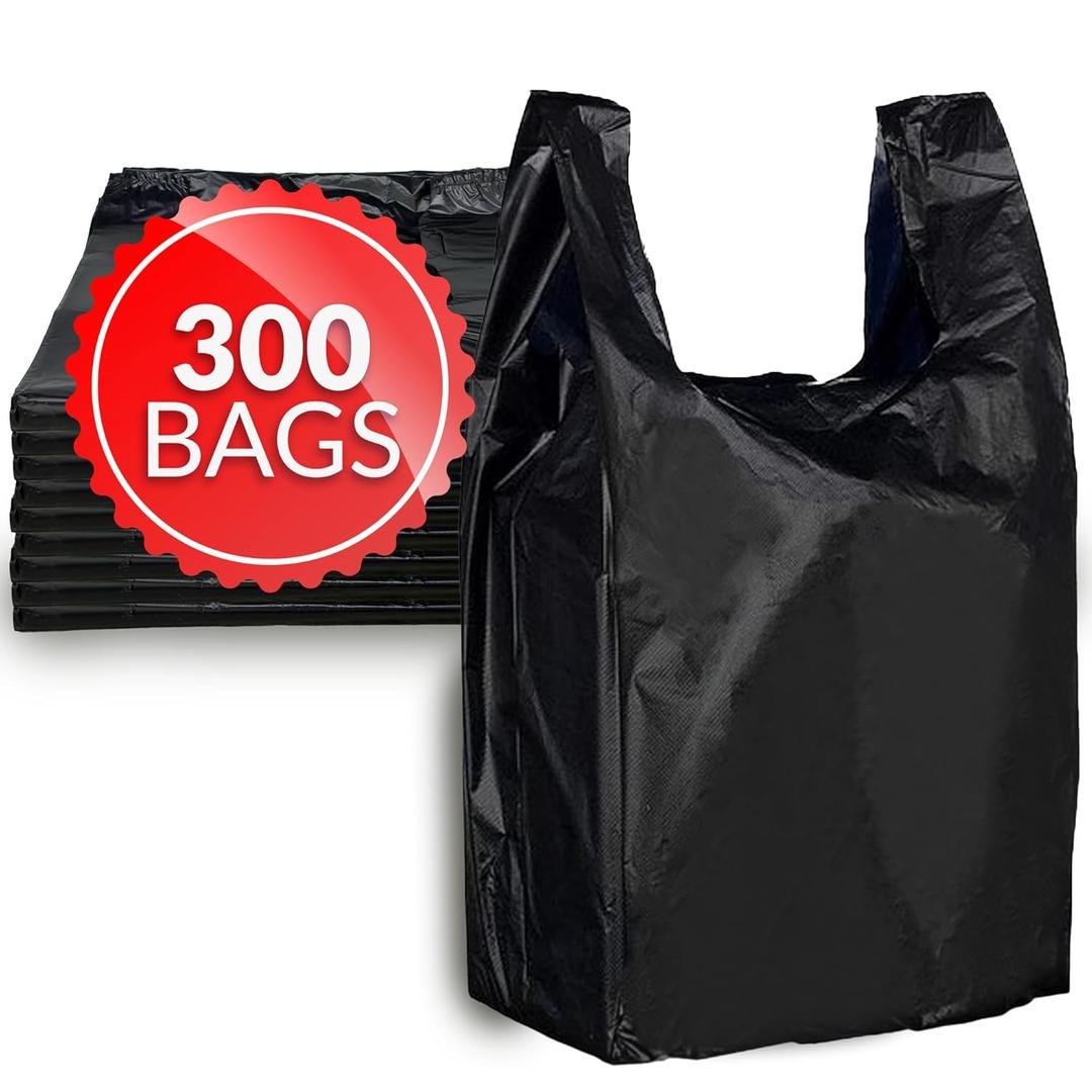 Reli. T-shirt Bags (300 Count) (Black) (11.5" x 6.5" x 21") - Black Plastic Bags (Plain) - Grocery, Shopping, Restaurants