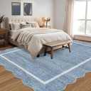 GarveeHome Scalloped Large Living Room Area Rug 8x10 - Machine Washable Modern Rugs Bordered Neutral Rug Non-Shedding Low Pile Farmhouse Carpet for Bedroom Nursery Classroom Dorm 8 ft x10 ft Blue