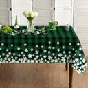 Horaldaily St. Patrick's Day Rectangular Tablecloth 60×104 Inch, Buffalo Plaid Shamrock Lucky Washable Table Cover for Party Picnic Dinner Decor