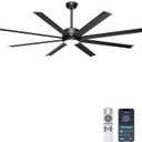 Ohniyou 60'' Ceiling Fan with Lights, Industrial Ceiling Fan with 5 Aluminum Blades, App/Remote Controlled, Dimmable, for Outdoor Patio, Living Room, Black