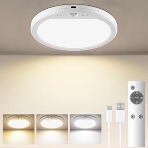 Meliya Rechargeable Motion Sensor Ceiling Light with Remote, 3000K 4000K 6500K Magnetic No Wiring LED Ceiling Light Battery Powered for Shower Stairs Hallway Porch Pantry Garage Patio Shed