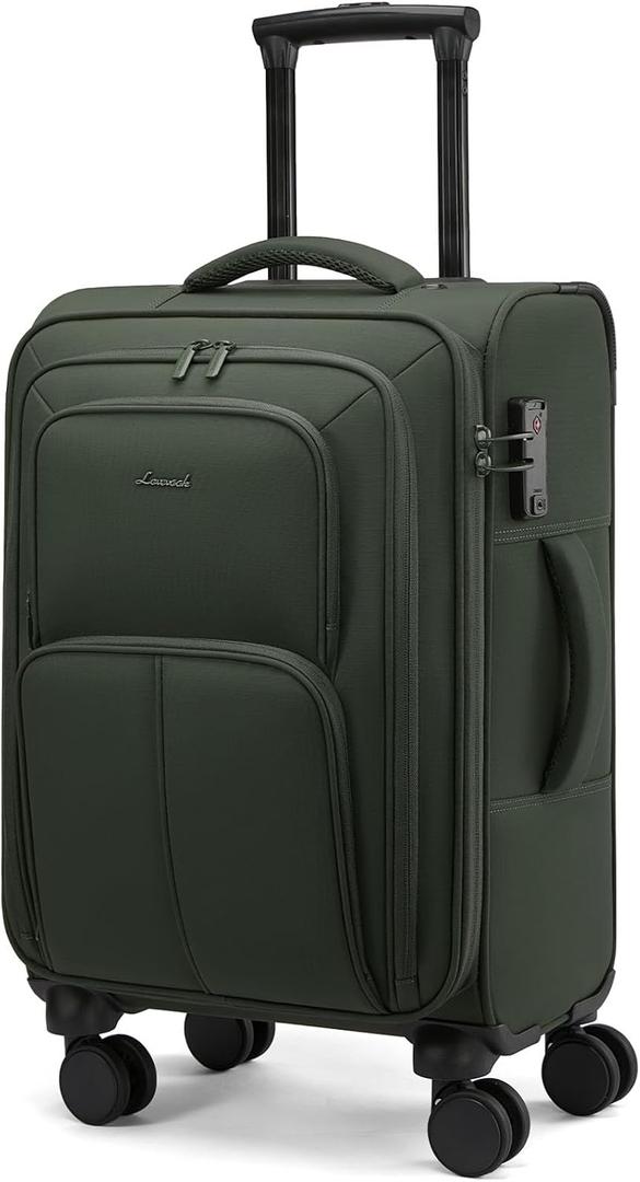 LOVEVOOK Carry On Luggage 22x14x9 Airline Approved, 22 Inch Softside Suitcases with Spinner Wheels, Lightweight Carry-on Suitcase with TSA Lock for Women Men, Large Luggage for Travel Business Trip (Army Green)